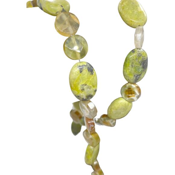 African Turquoise beaded Necklace Chunky Ovals of Lime Green long 30" - Picture 1 of 10